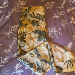 Chico's Tropical Print Straight Leg Pants - Green and Tan